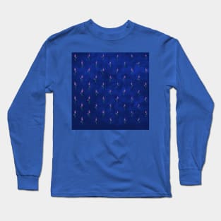 Abstract flower pattern on blue background Long Sleeve T-Shirt